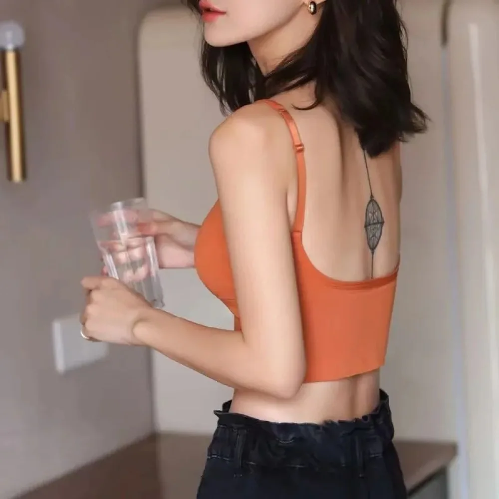 Sexy U Back Seamless Camisole Women Summer Padded Bra Tube Top Breathable Underwear Gathered Comfort Base Layer Fashion