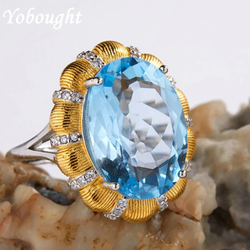 

Authentic S925 Silver Craftsmanship With Natural Topaz Inlay Retro And Luxurious Temperament Versatile Women'S Ring Jewelry