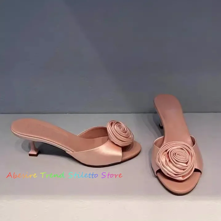 Pink Fairy Rose Blossom High Heel Sandals For Women's 2024 New Pink Peep Toe Strange Heel Slippers Ladies Elegent Dress Shoes