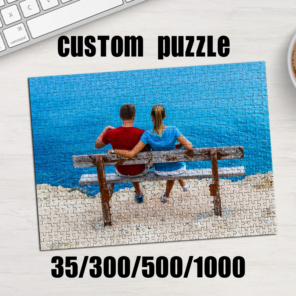 Personalized Custom Photo Puzzle Customized Seaside Bench Couple Back View Theme Puzzle Box From Memory Photo Gift