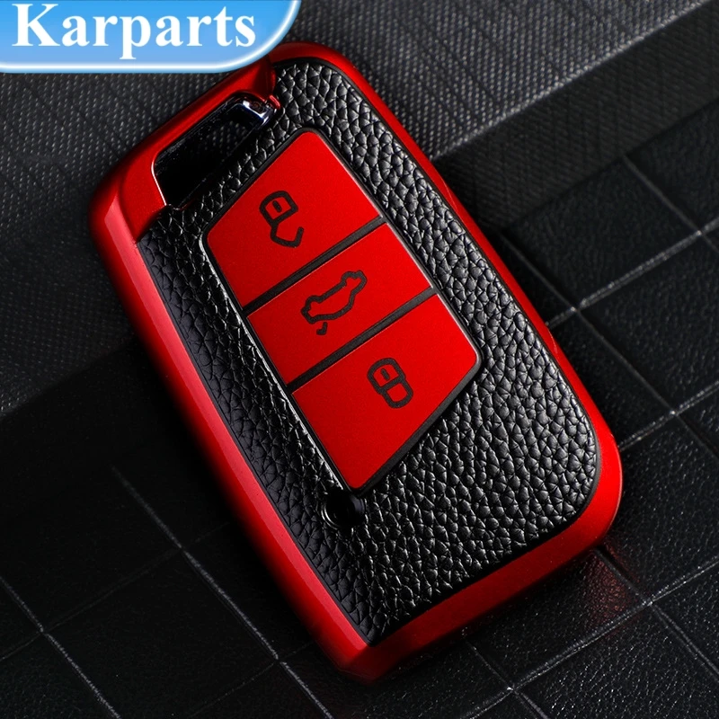 

Leather TPU Car Remote Key Case Cover Shell For Skoda Kodiaq Superb A7 For VW Volkswagen Passat B8 Magotan Smart Keyless