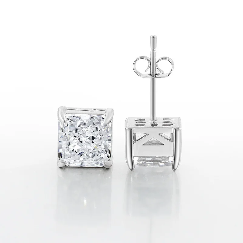 Ohrstecker aus 925er-Sterlingsilber mit hohem Kohlenstoffgehalt, quadratisch, Premium-Farbe, Eisblumenschliff, Damen-Bankett-Schmuck – Detail 2