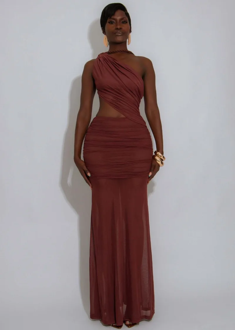 KEXU Frauen Ärmellose Eine Schulter Mesh Geraffte Cut Out Lange Maxi Kleid 2025, Streetwear Abend Geburtstag Party Kleider Vestidos