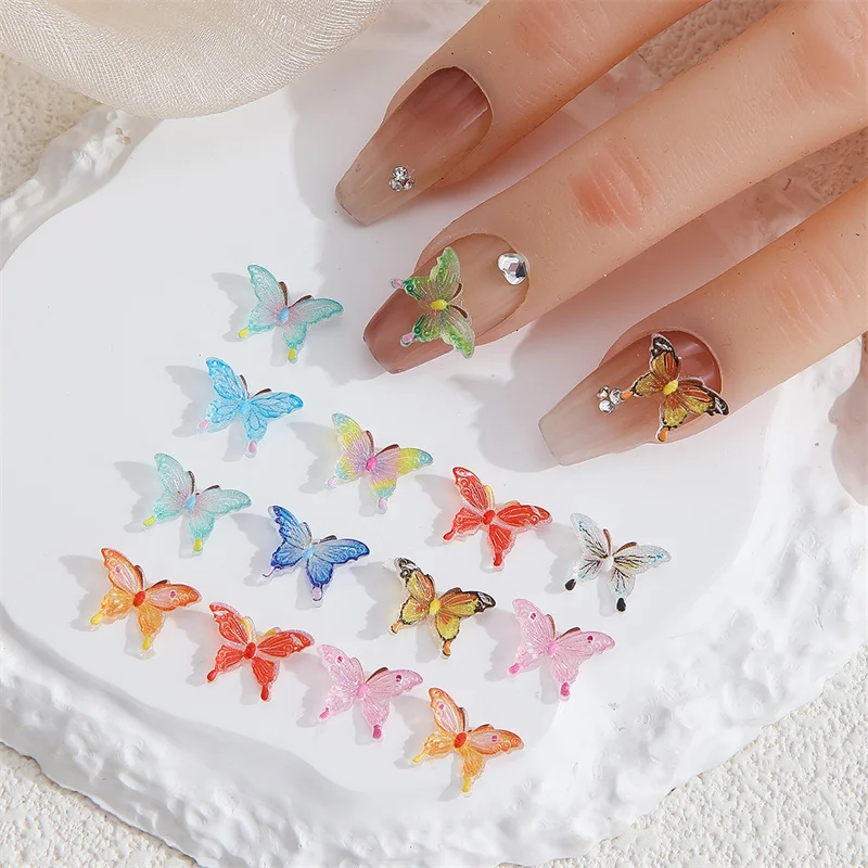 15Pcs/Box Glow In The Dark Nail Art Resin Butterfly 3D Decals Charms Mixed Nail DIY Decorations Cute Butterfly Charms