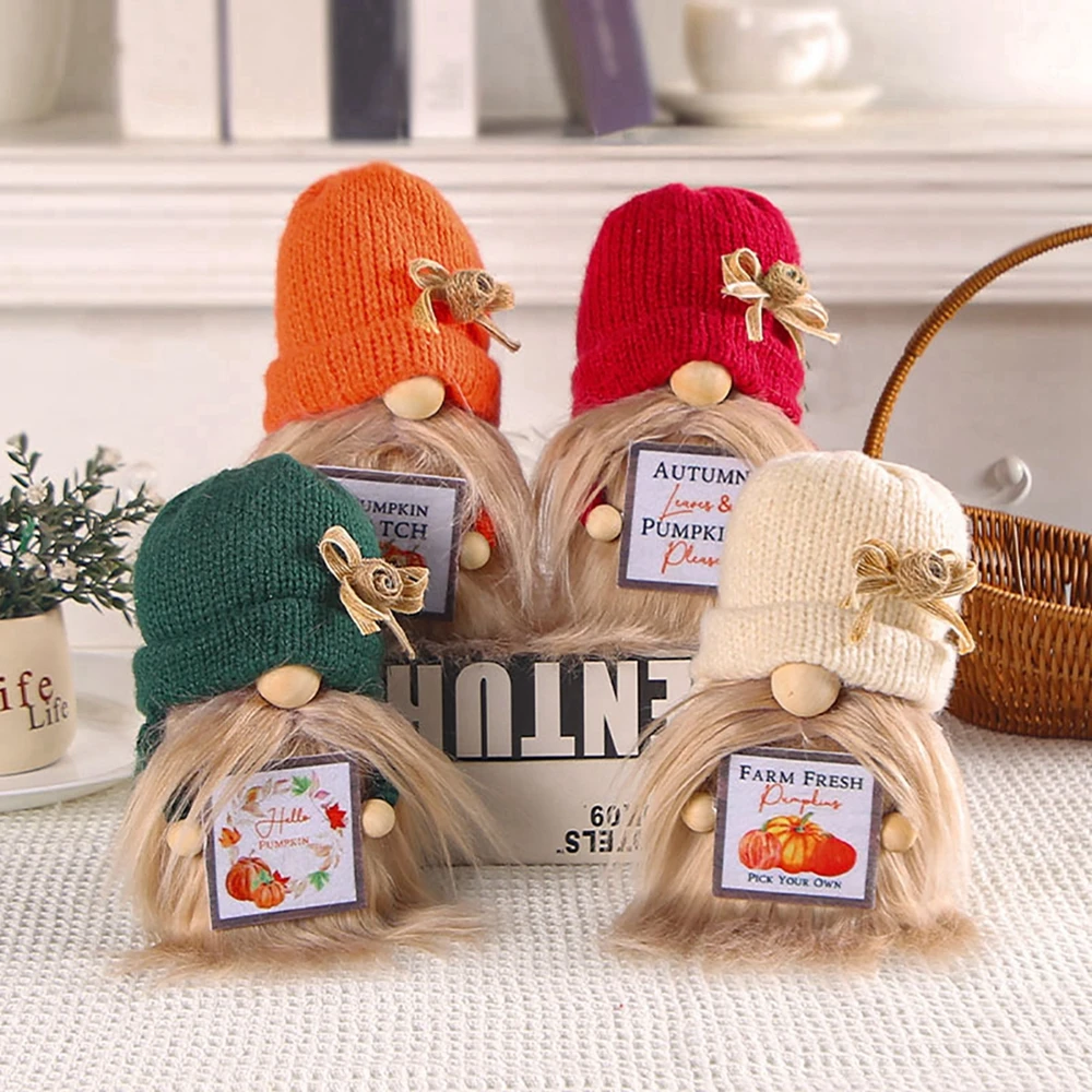 Thanksgiving Faceless Doll Gnome Harvest Festival Knitted Hat Elf Dwarf Plush Dolls Ornaments Handmade Fall Ornament Decoration