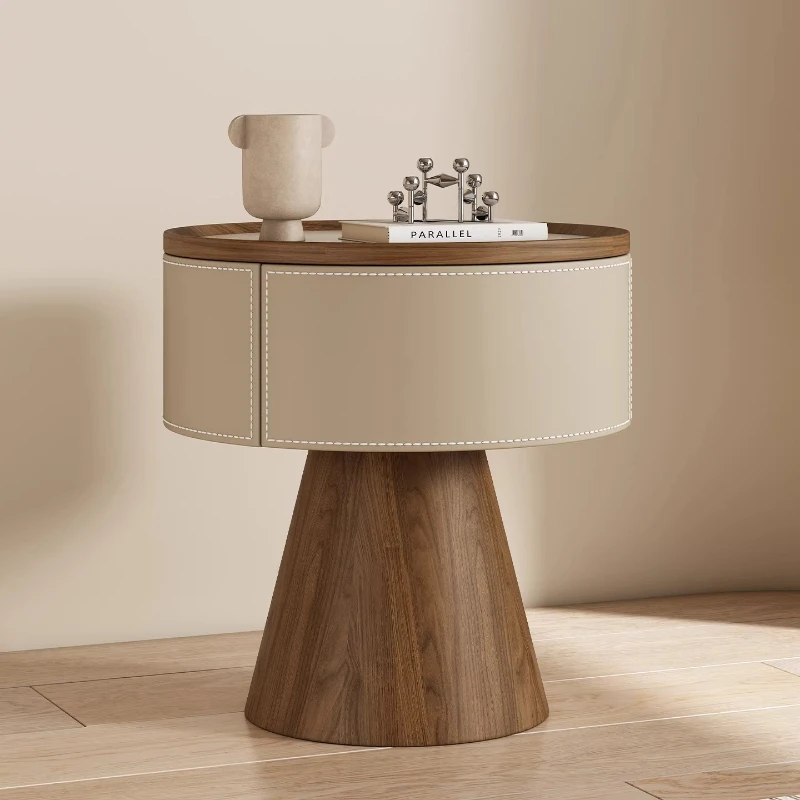 

Solid wood saddle leather bedside table in the ancient style and advanced sense of simple modern home bedside rack