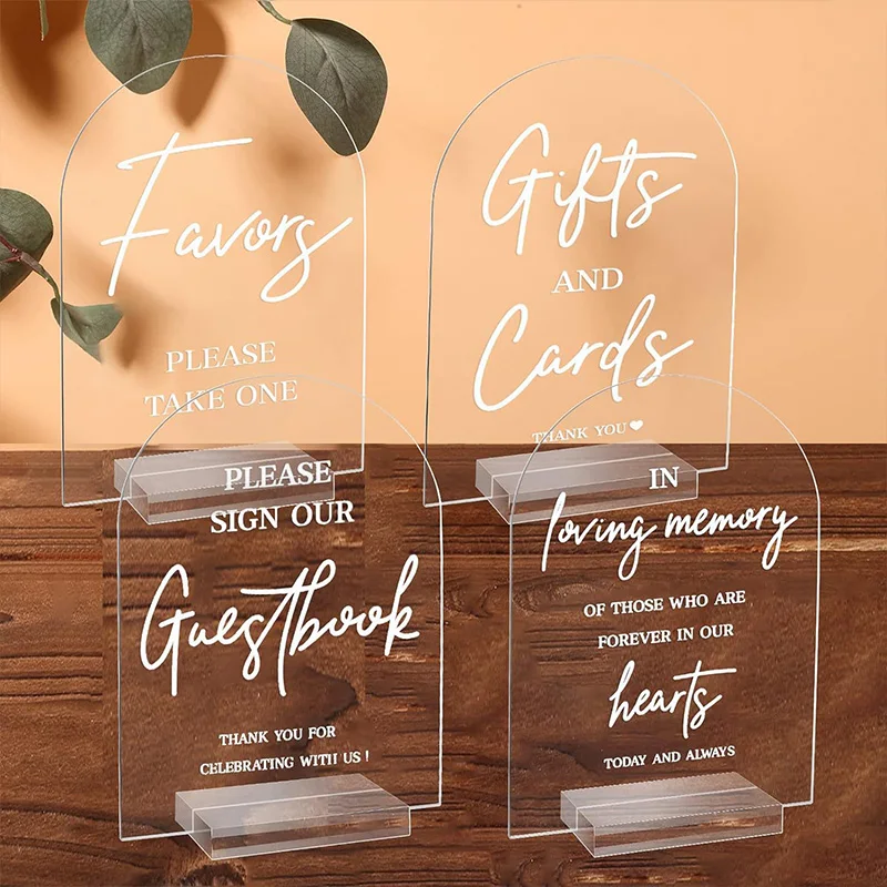 4pcs Clear Acrylic Table Signs Central Decoration of Party Dining Table Place Card Holders Weddings Parties Table Setting Decor