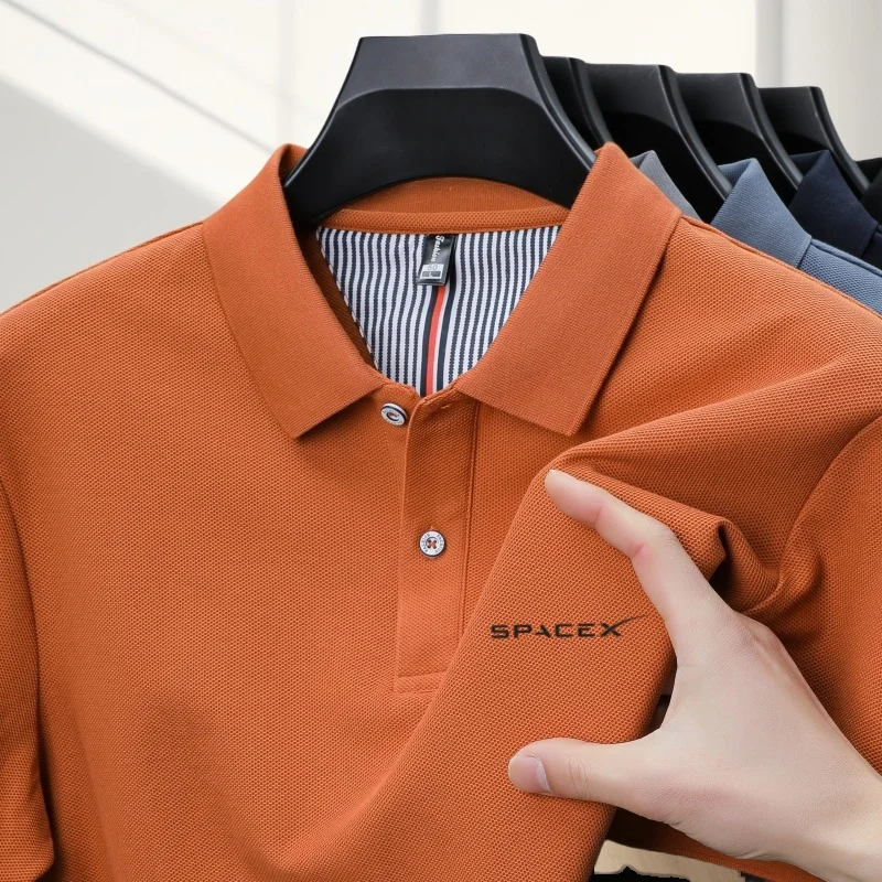 100% Cotton Hem Slit Exquisite Letter Embroidered POLO Business Casual Soft Skin Friendly Short Sleeve T-Shirt Summer Men First