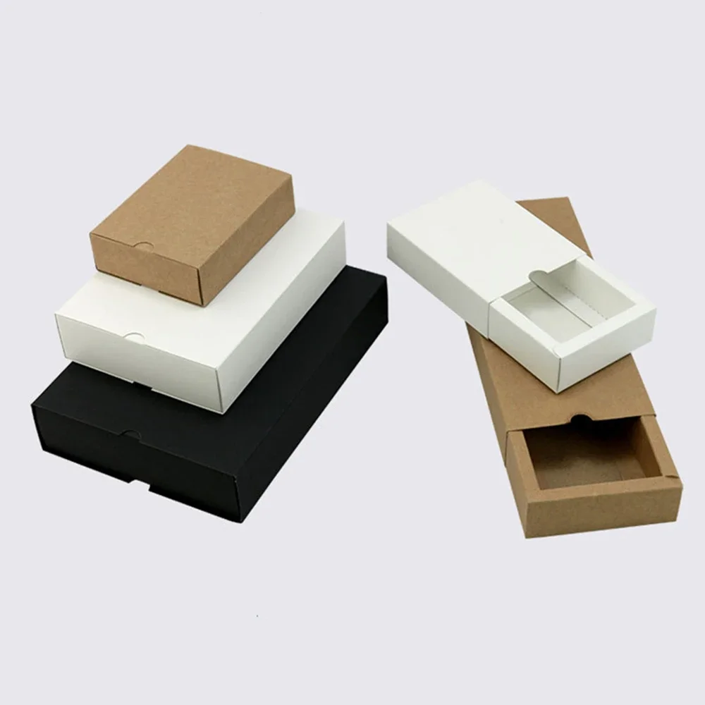 20 Pcs Kraft Paper Drawer Boxes White Cardboard Gift Packing for Jewelry Tea Handsoap Candy Wedding Shopping Bags