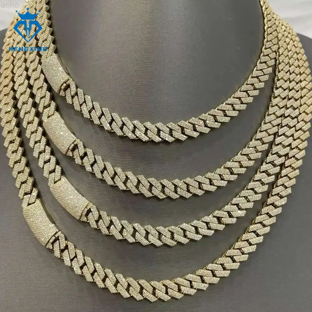 

15mm Iced Out Jewelry 925 Silver Chain Cuban Necklace Vvs Moissanite Diamonds Gold Plated Cuban Link Chain