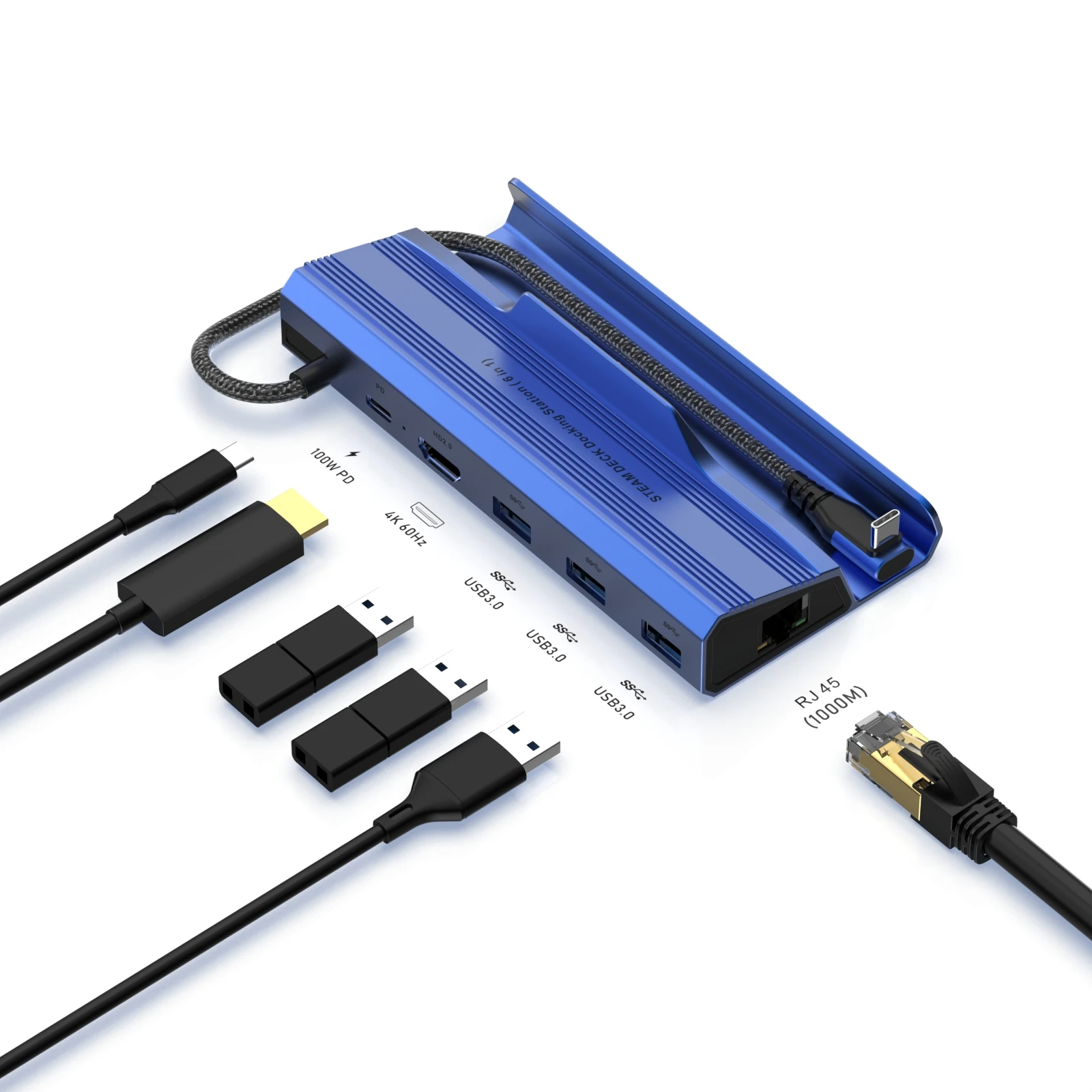 New 6-in-1 USB C Hub Steam Deck Dock Station TV Base Stand Hub Holder USB C To RJ45 Ethernet 4K HD For Steam Deck Console