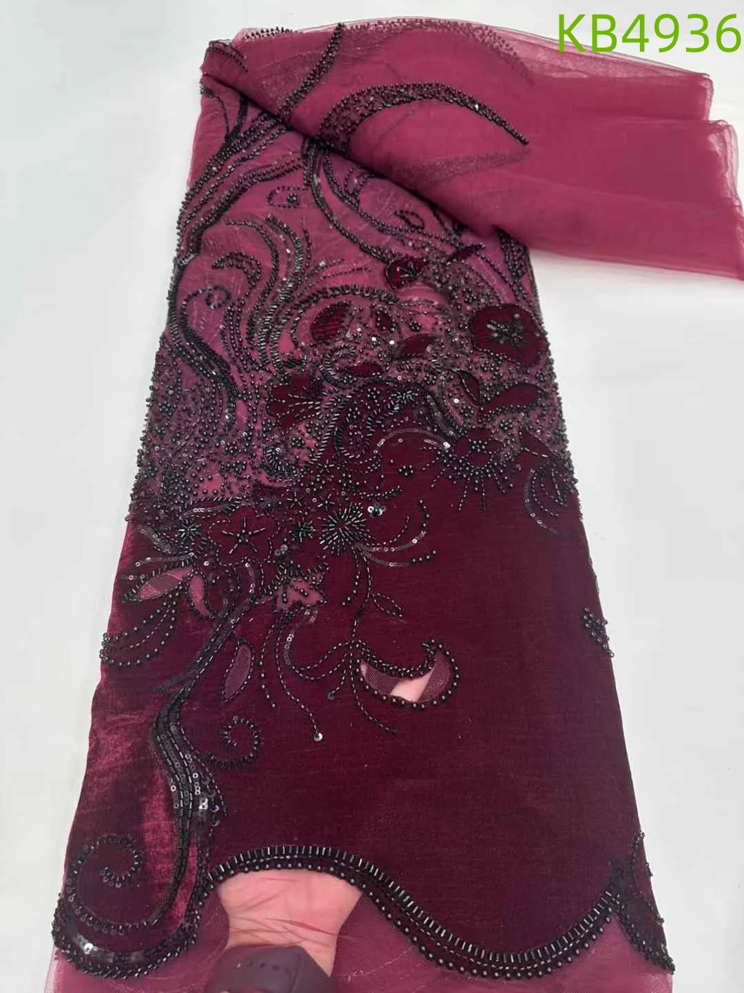 Africano Oliver Verde Paillettes Tessuto di Velluto 5 Metri Dubai Tessuti di Pizzo Qualità 2024 Velluto Tessuto di Pizzo Sequenza Per Cucire KB4936