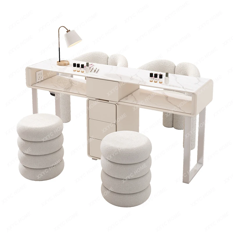 Tempered glass manicure table All solid wood manicure table and chair set Japanese rock slab single double manicure   nail salon