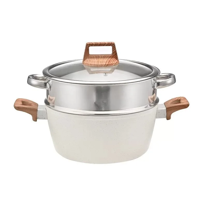 Granite Non‑Stick 12‑Pcs Cookware Set Household Kitchen Pot Kit With Frying Pan Wok Soup Pot Steamer