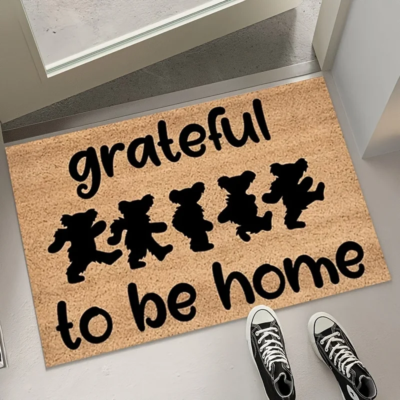 VIKAMA Grateful To Be Home Dancing Bear Silhouette Fun Art Crystal Velvet Door Mat Non Slip Entryway Bedroom Living Room Home