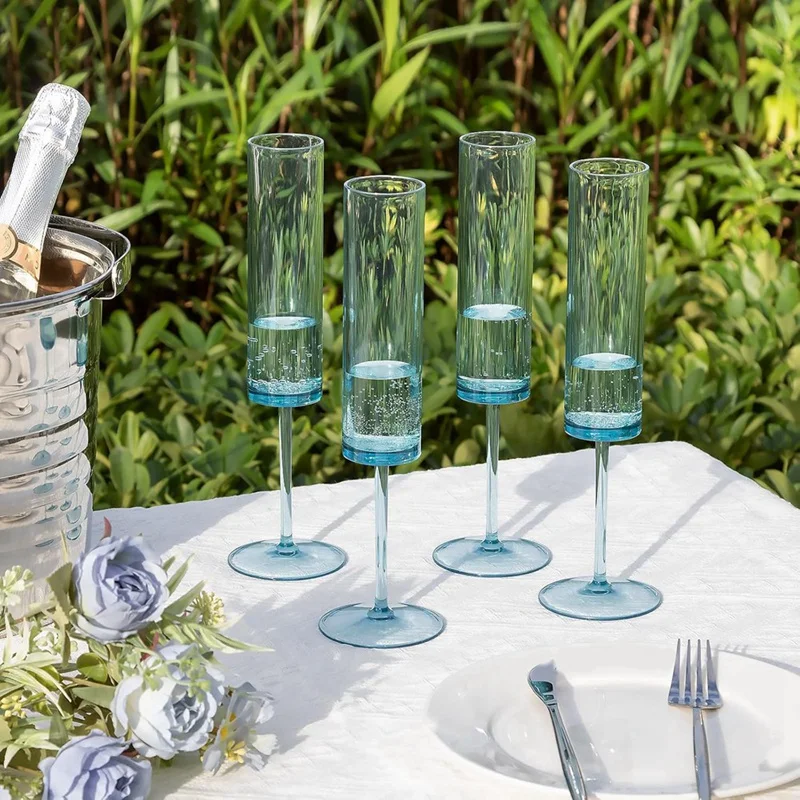 Champagne Flutes 6 OZ Square Champagne Glasses Stemmed Coupes Reusable Wedding Toasting Glasses 12 Pack