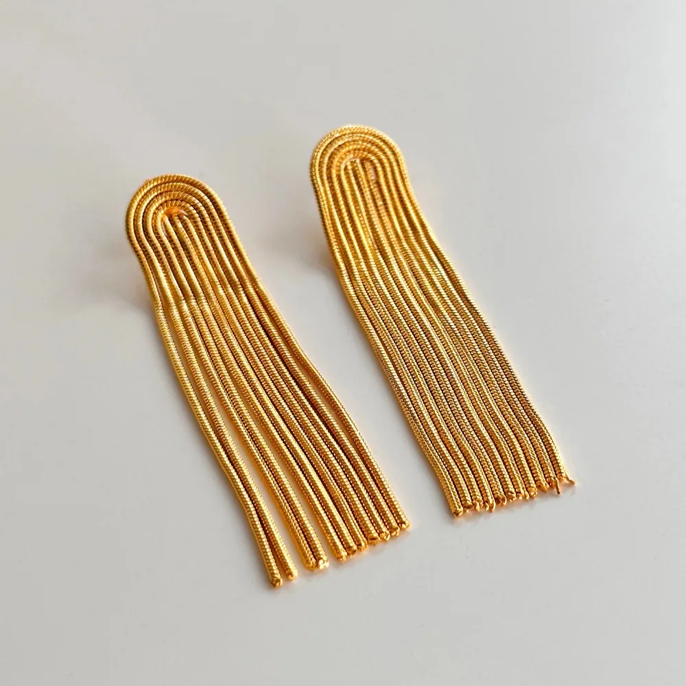 18k Gold Plated Stainless Steel High Quality Vintage Long Chain Tassel Earrings for Women Korean Fashion Jewelry Aretes De Mujer