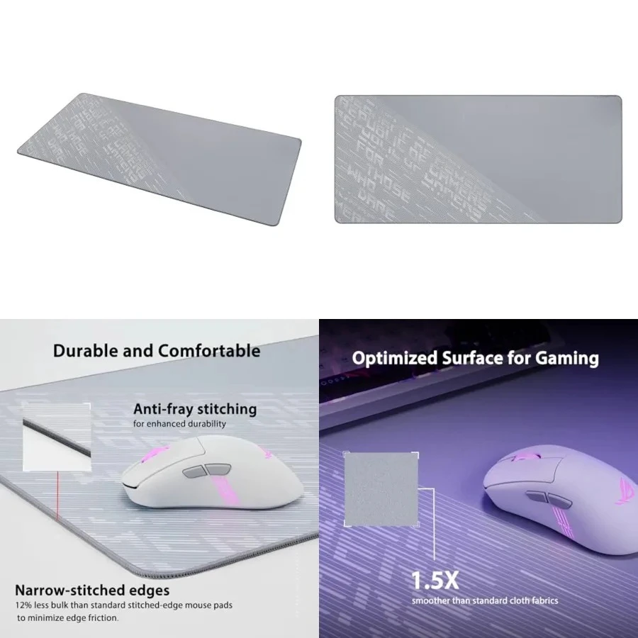 Arctic Gray XXL Gaming Mouse Pad  35.4 x 15.7 (Extended/XXL Size), Soft Cloth Surface, Water/Oil/Dust-Resistant, Anti-Fray Edges, Non-Slip Base - Gray