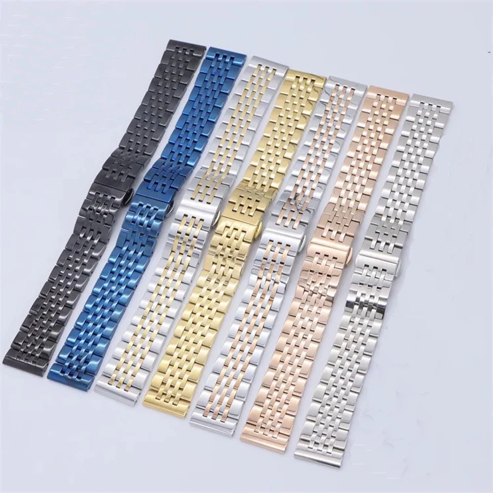 

12-24mm T41 Stainless Steel Solid Seven Beads Strap 12/13/14/15/16/17/18/19 20/21/22/23/24mm Watch Band Replacement Accessories