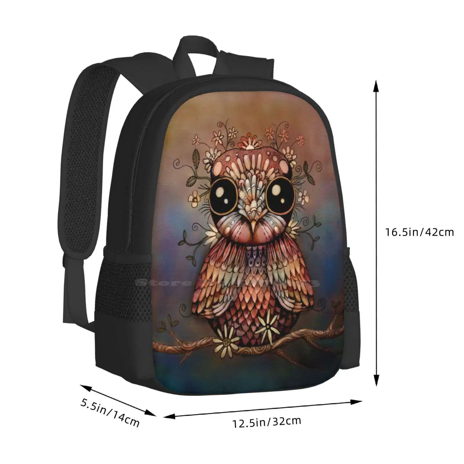 Pouco arco-íris flor coruja mochilas para adolescentes escolares, meninas viagens sacos, natureza roxa, pássaros bonitos