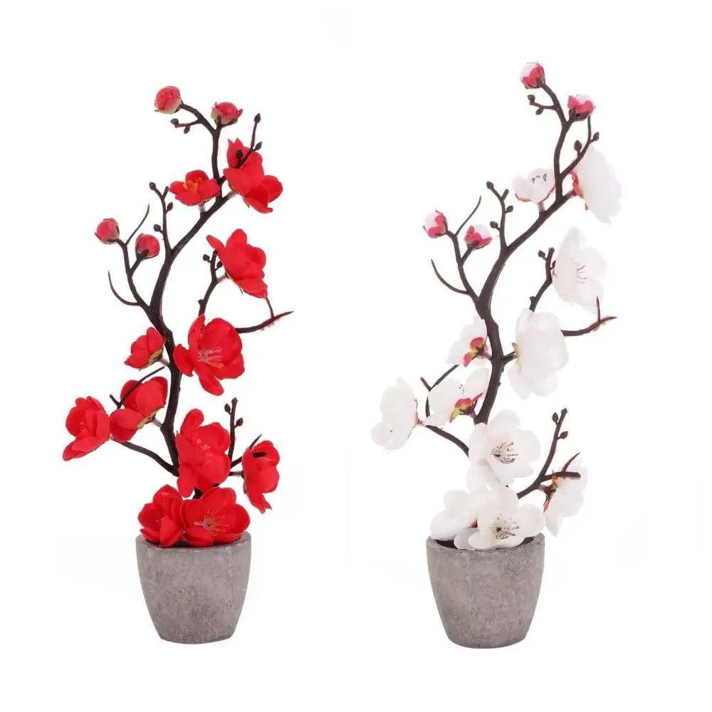 

Multicolor Plum Branches Flower Potted Artificial Plant Fake Flowers Plum Blossoms Artificial Plastic Silk