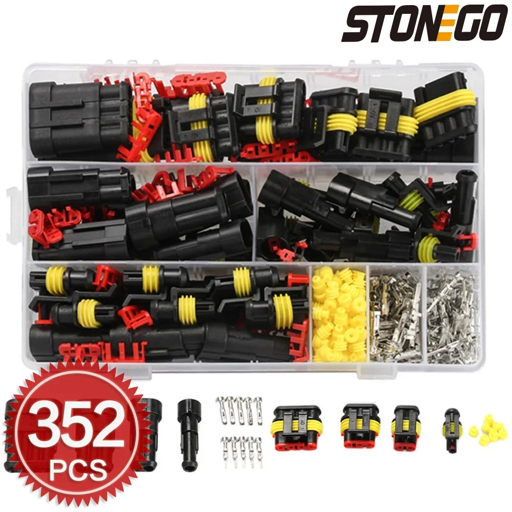 STONEGO Waterproof HID Connectors Sets, 1/2/3/4 Pin Car Electrical Wire Connector Plug with Box, 300V 12A Truck Harness