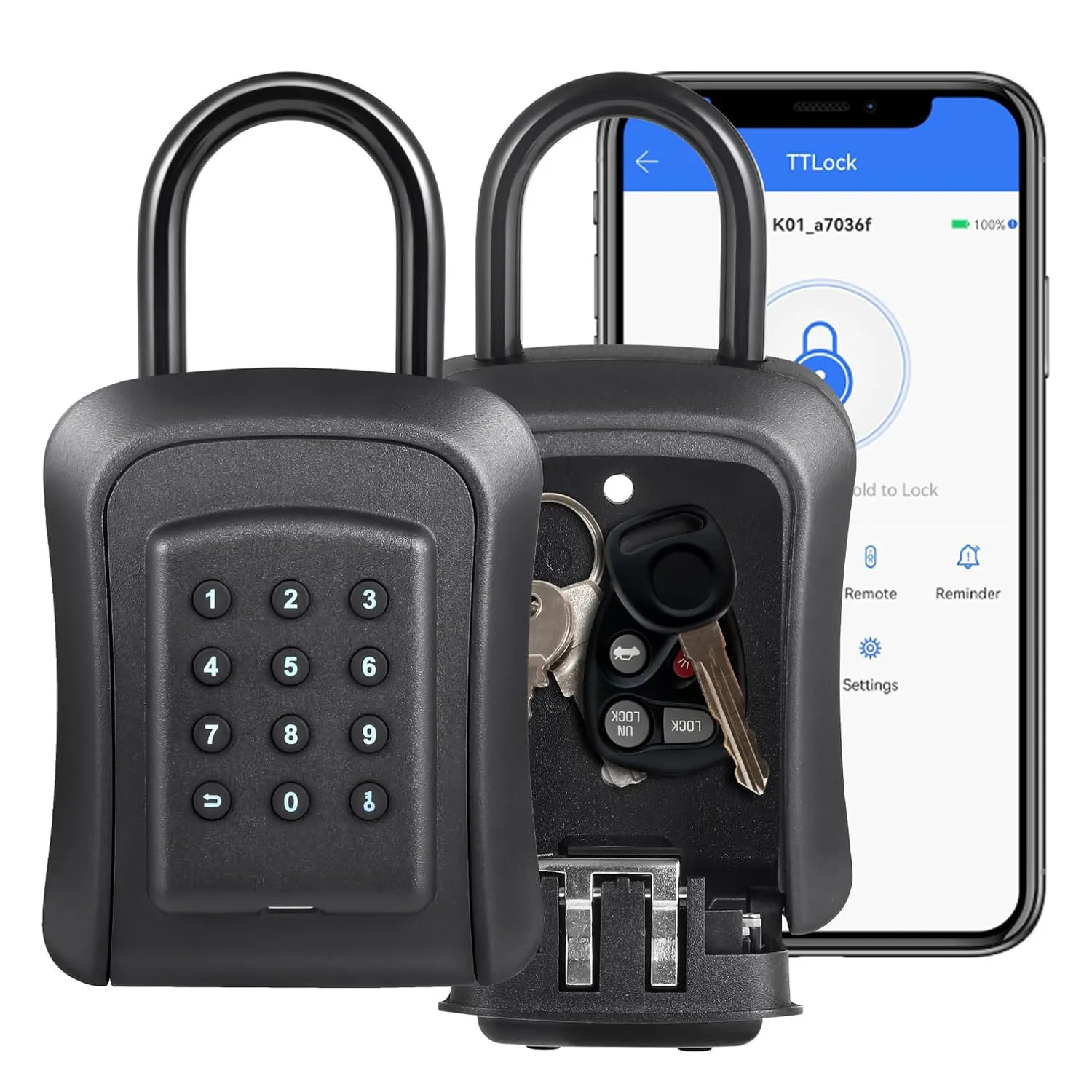 Metal Smart Key Lock Box Keybox Wall Mounted Large Key Combination Lock to Hide Keys Safe Storage for House Key Bluetooth