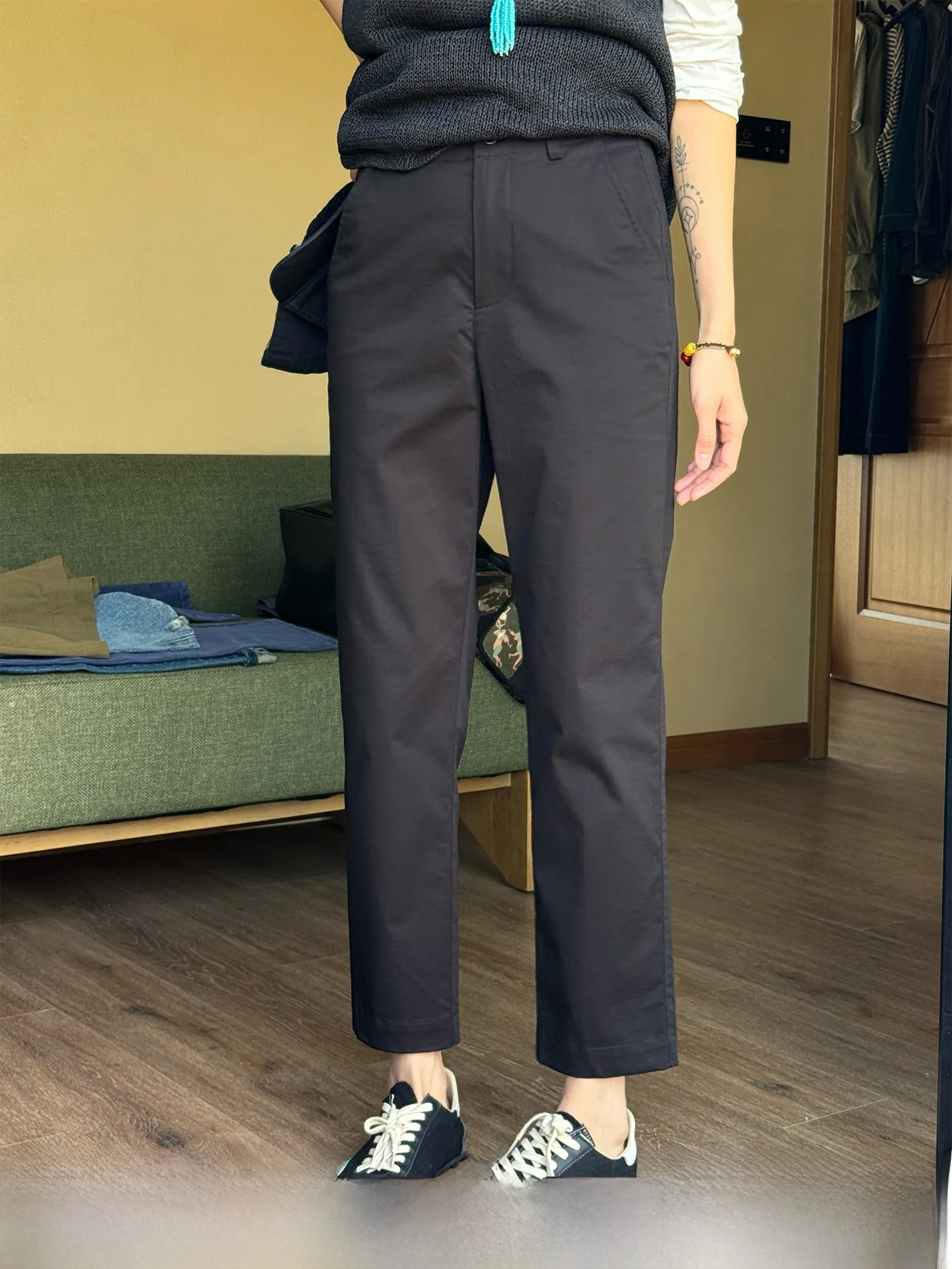 

Langqing Women's Straight Leg Casual Pants Commute Style Nine Tube Slimming Trousers Summer New Arrival Natural Waist Zipper