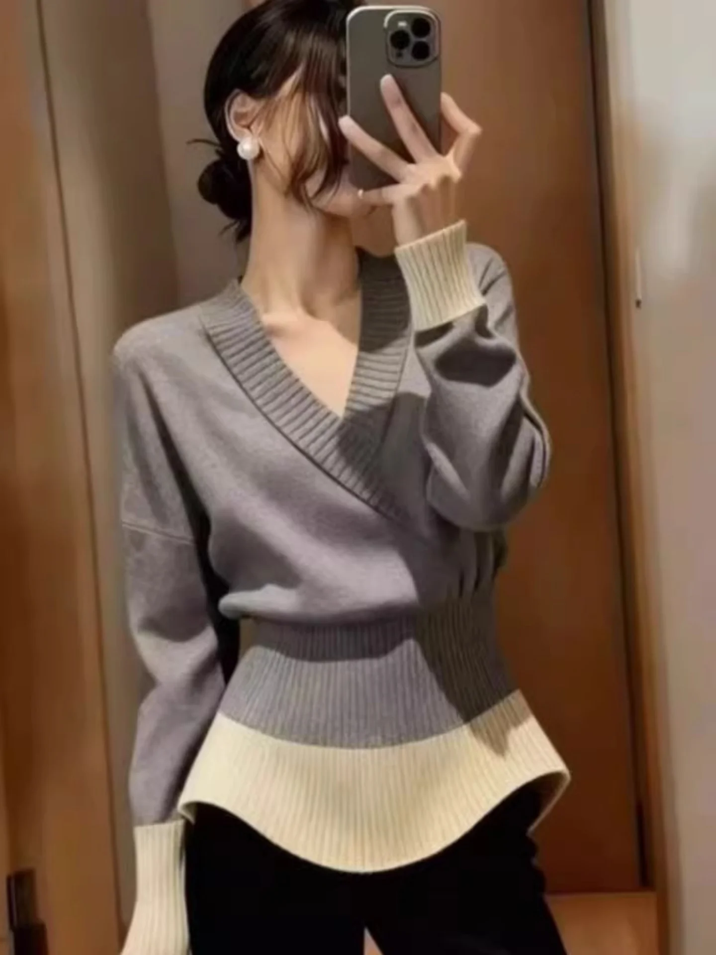 

ay V-Ne Long Sve Knitted Sweater Slimming plus Size Women's Faionable Winter Top Commute Sle Regular Fit Thiened