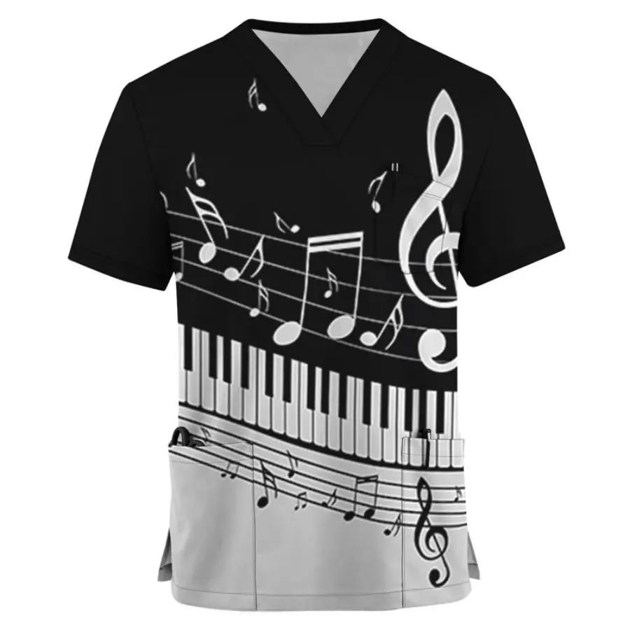 

Summer new men's music art color splicing side pocket design short sleeved V-neck workwear