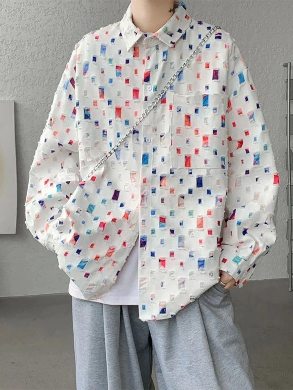 

Couples Loose Long Sve irt Ripped Design Comfortable Polyester Fiber Warm Thiened Autumn Collar Nine Points Sve