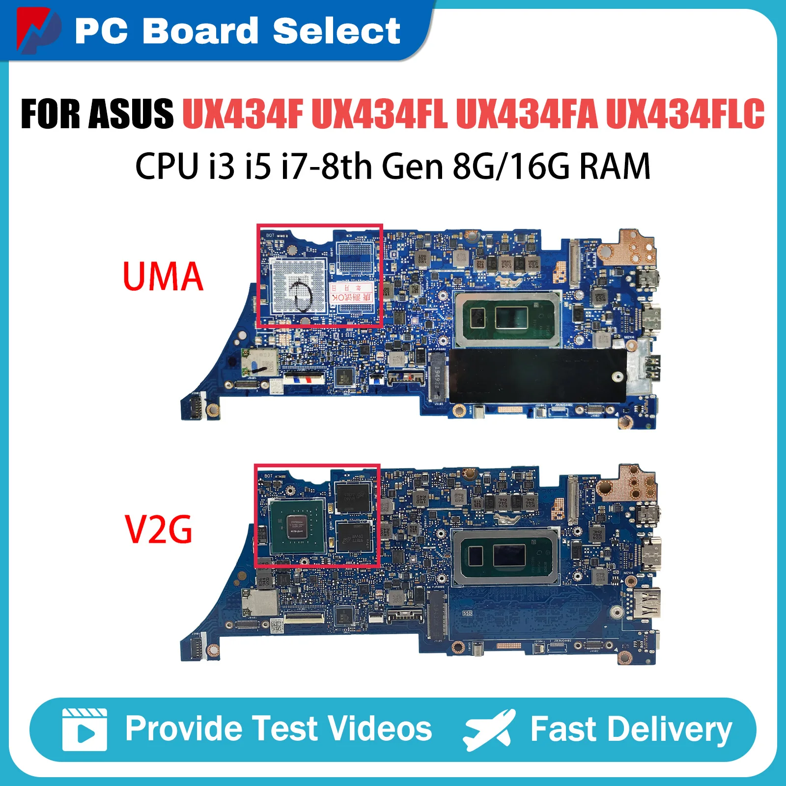 

SAMXINNO UX334FA original Mainboard with I5 I7 8th 10th CPU 8GB 16GB RAM for ASUS ZenBook 13 UX434FAC UX334F Laptop Motherboard