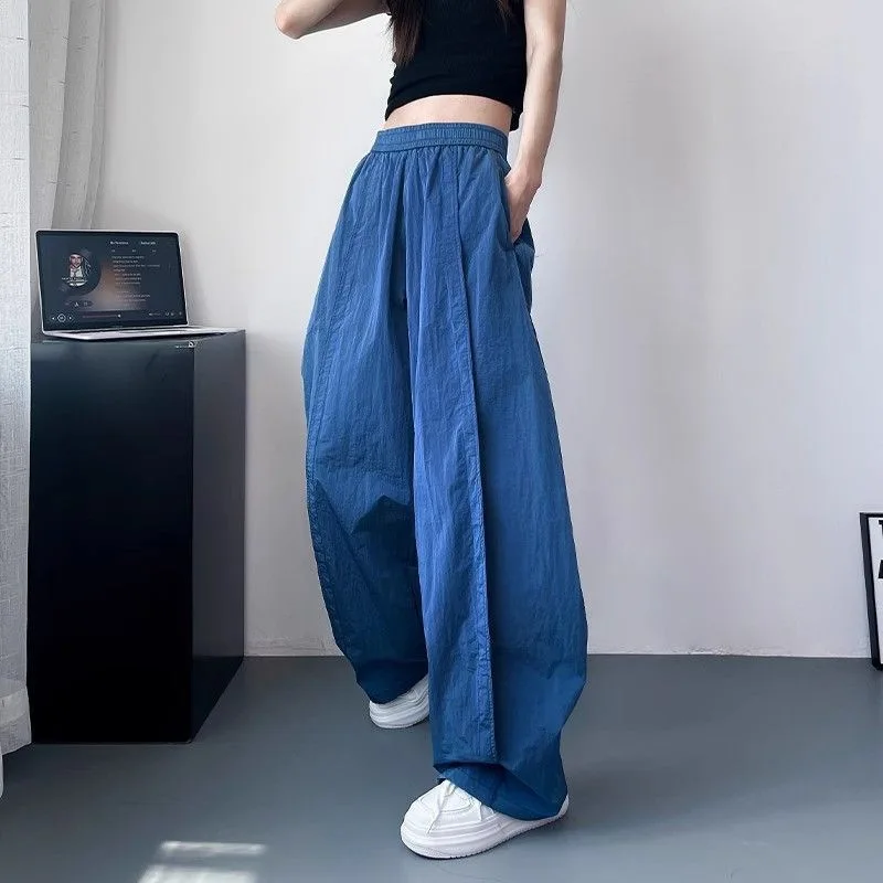Ice Silk Wide Leg Pants Women Summer Thin High Waist Loose Casual Quick-Dry Pants Fashion Hip Hop Sports Jogging Sweatpants Y2k