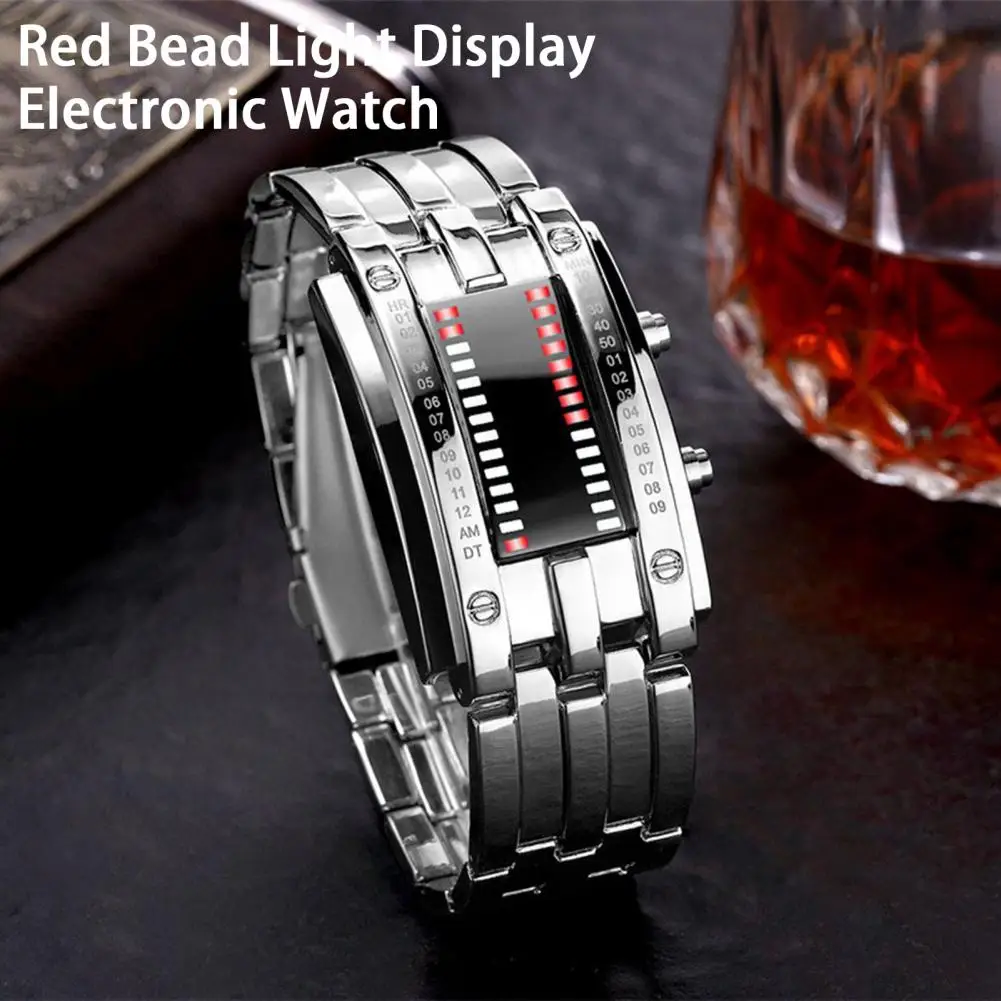 Men Watch 50m Waterproof Watch Double Row Lamp Led Watch Male Binary Steel Band Electronic Sport Watch Relogios Masculino