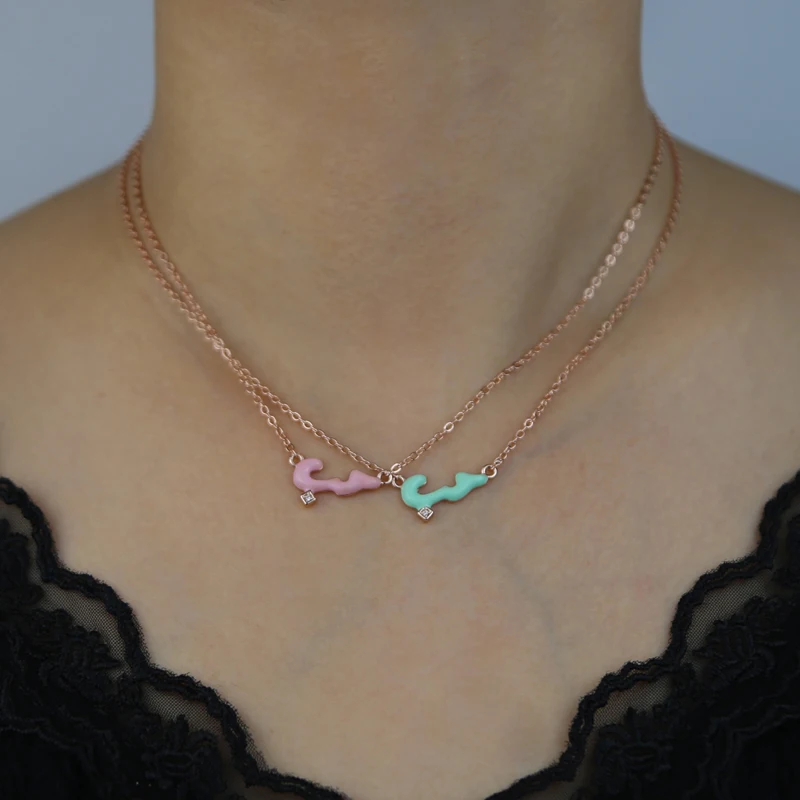 Cute Lovely Mini Small Arabic Love Letter Necklace Rose Gold Color Pastel Enamel Colorful Fashion 2023 Valentine\'s Day Gift