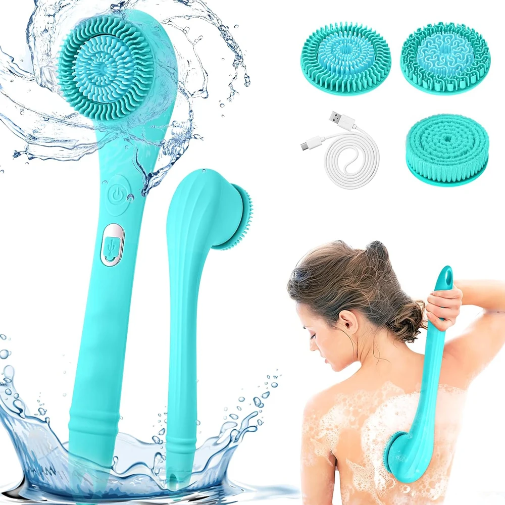 Electric Body Brush Rechargeable Scrubber Shower Brush with Handle Spin Skin Cleaning Brush for Men Women Massage Exfoliating