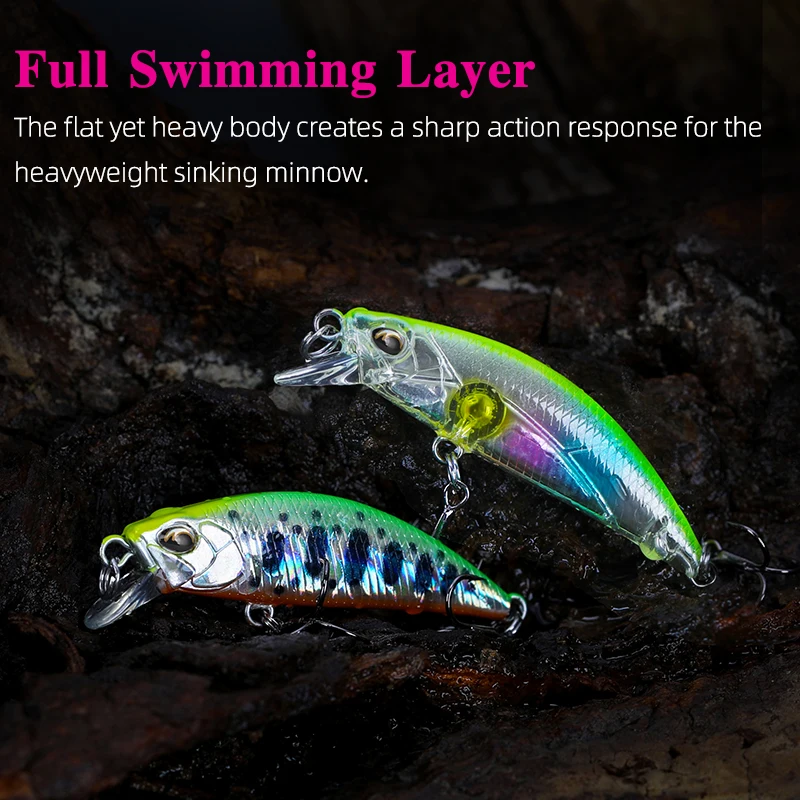 3x22 5mm tritium fishing lure TSURINOYA 50mm 5g Fishing Lure DW63 Sinking Water Mini Minnow Hard Lure  Stream Fishing Wobblers Crank Bait Trout Lure Jerkbait