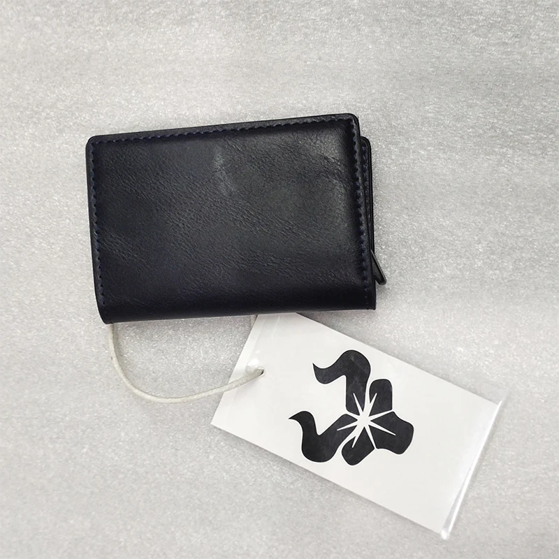 Genuine Leather Business Card Case Pop Up Smart Wallet for Men