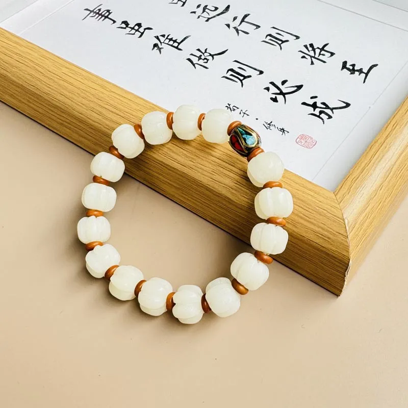 UMQ 2024 New Lotus Bracelet White Jade Bodhi Beads Women's Handheld Prayer Beads Safe Lotus Peach Blossom Bracelet