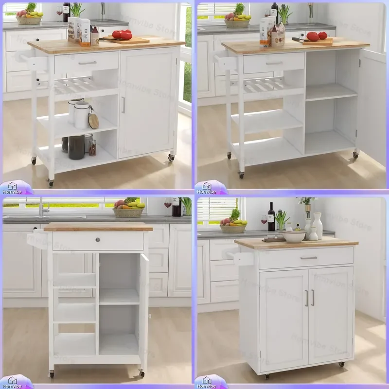 for Cross-border European American Kitchen Dining Cart Solid Wood White Living Room Storage Food Cart Simple Tea Trolley