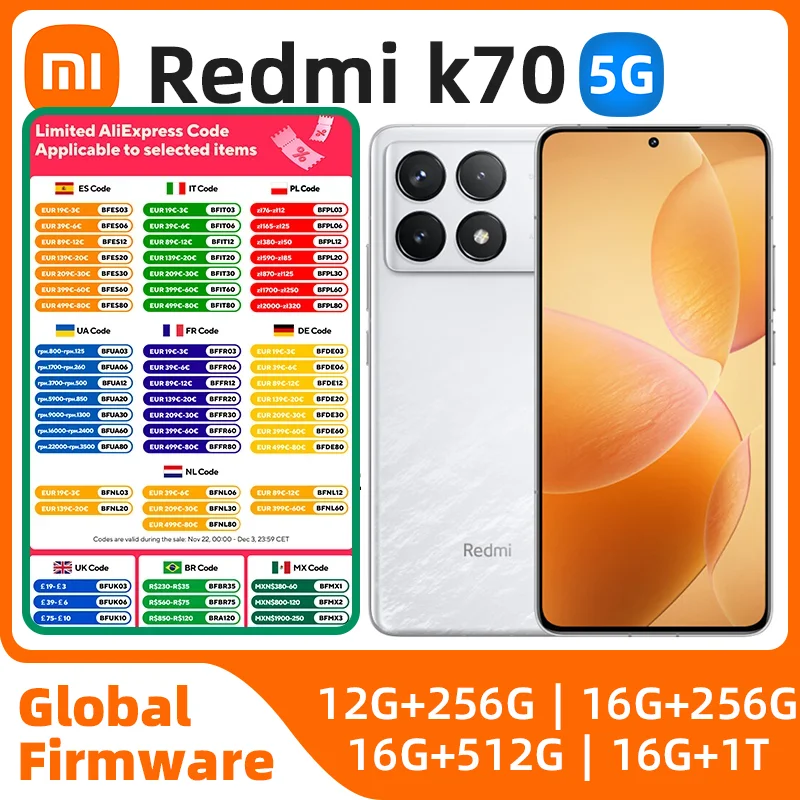 هاتف Xiaomi Redmi K70 5g الذكي Snapdragon 8 Gen 2 2K 6.67 بوصة 50MP 120W شاحن 5000mAh Xiaomi HyperOS هاتف مستعمل أصلي