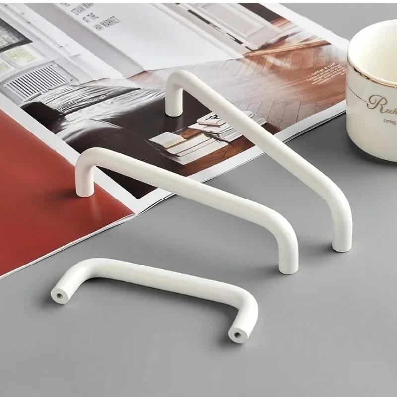 96mm Aluminum Alloy Long Handle Modern Minimalist White Cabinet Door Handle Round Bar Furniture Drawer Small Pulls