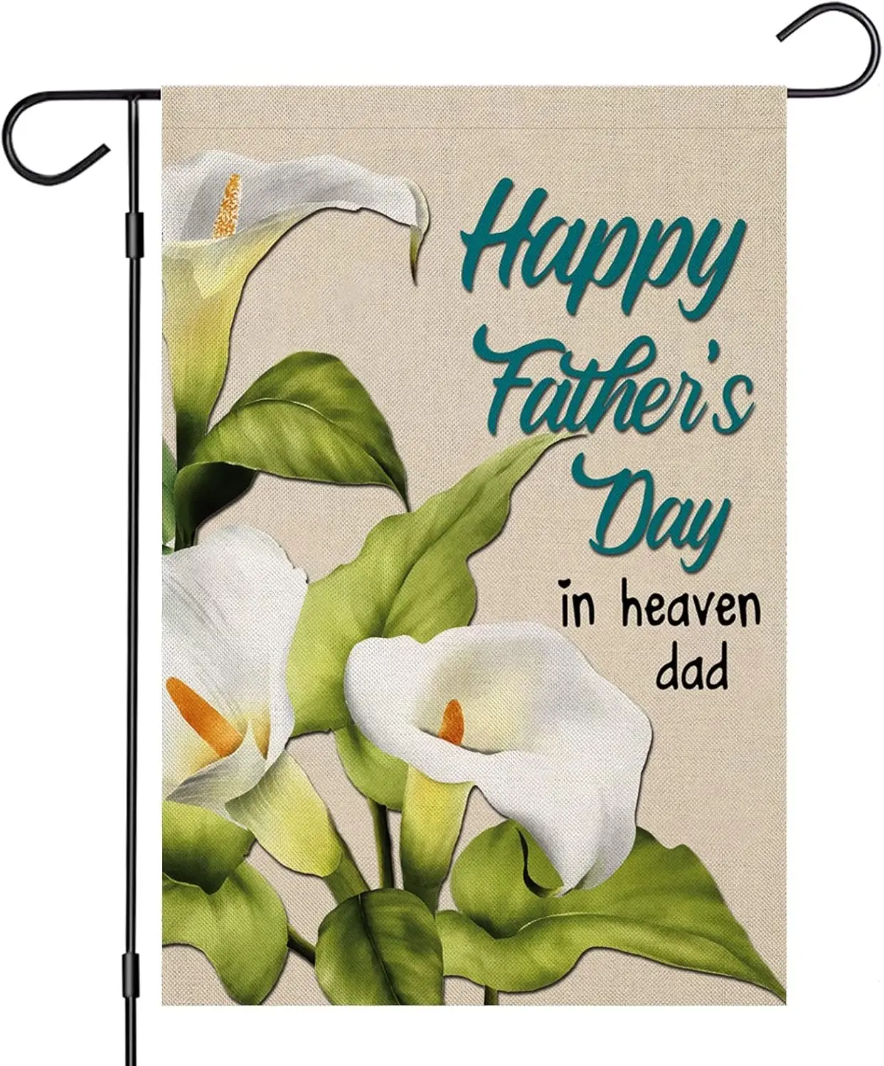 Happy Father's Day in Heaven Garden Flags 12x18 Inch Double Sided, Calla Lily Flower Small Grave Cemetery Flags, Commemorate