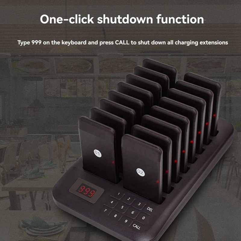 HOT! Wireless Restaurant Pagers Calling System 16 Coasters Buzzer Vibrator Bell Receivers For Food Truck Bar Coffee EU Plug