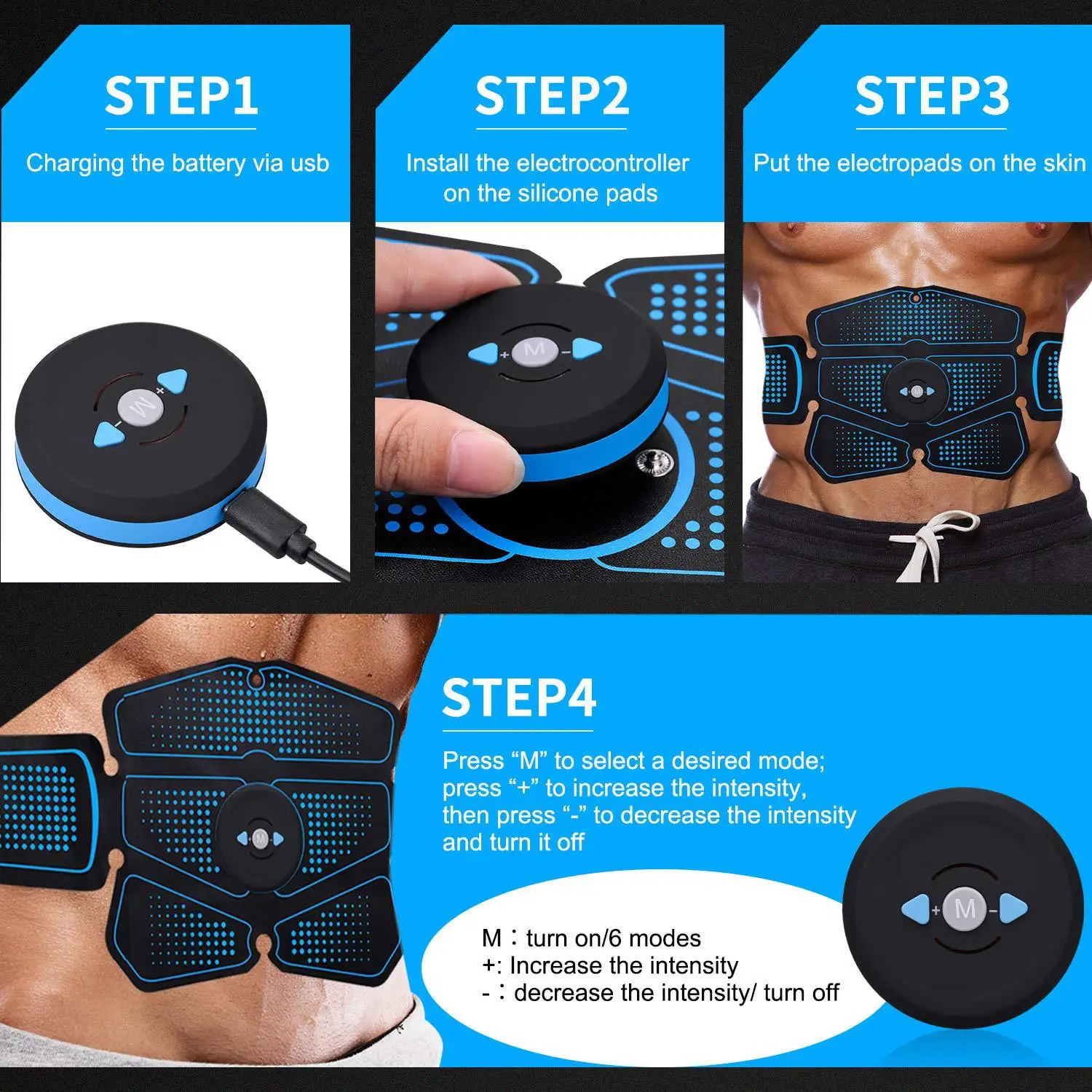 ABS Stimulator Abdominal Muscle Rechargeable EMS Electrostimulator Trainer Muscle Toner Toning Workout for Men Women