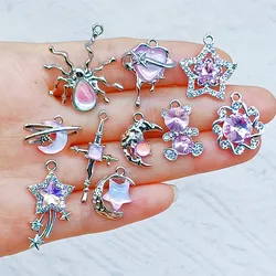 10pcs New Heart Enamel Charms Pink Fashion Y2K Style Pendants For Making DIY Handmade Findings Accessories Necklace Jewelry