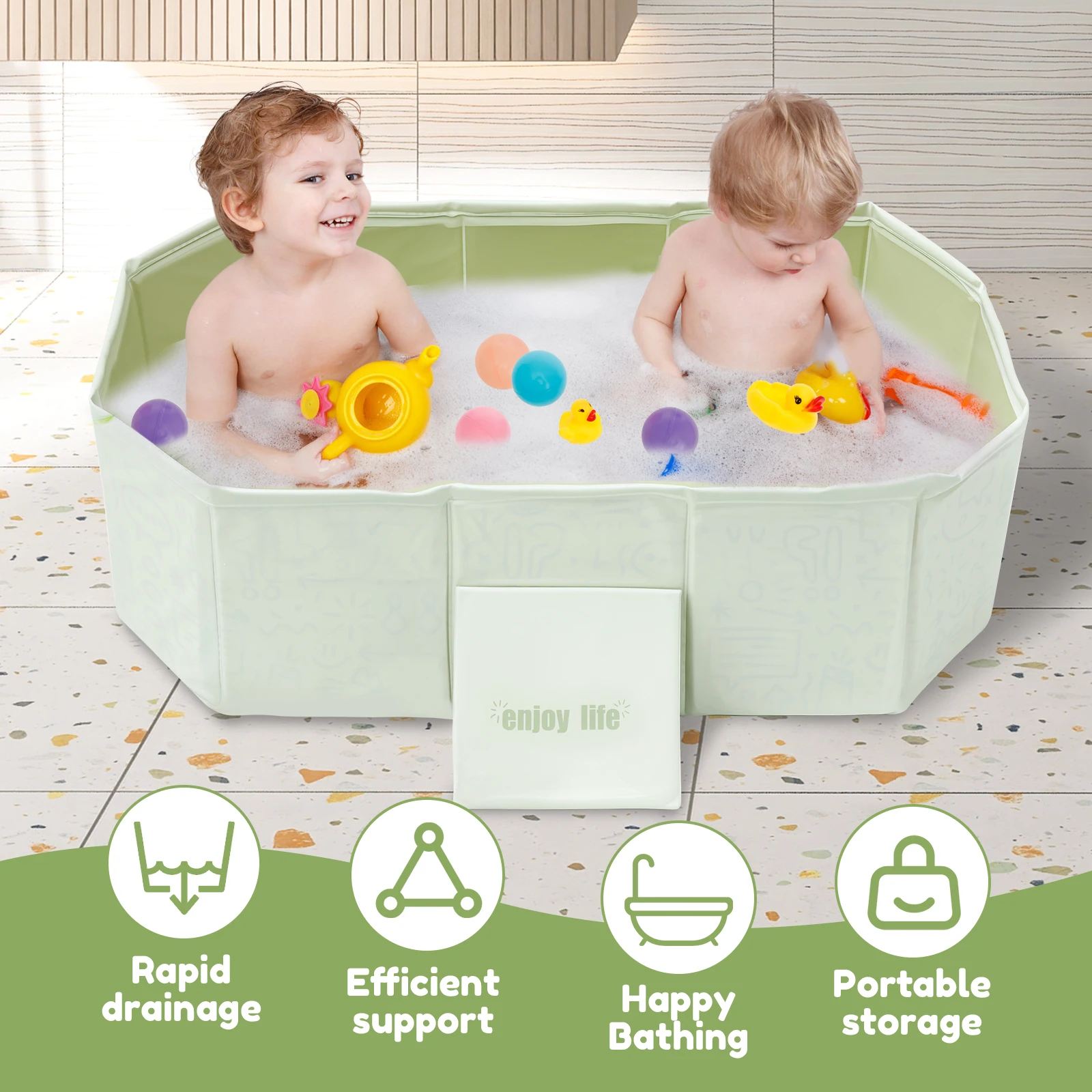 Foldable Baby Bath Thickened Large Size Portable PVC Kids Tub Collapsible Durable Newborn Child SPA Hot Bathtub 5 Balls & 2 Duck