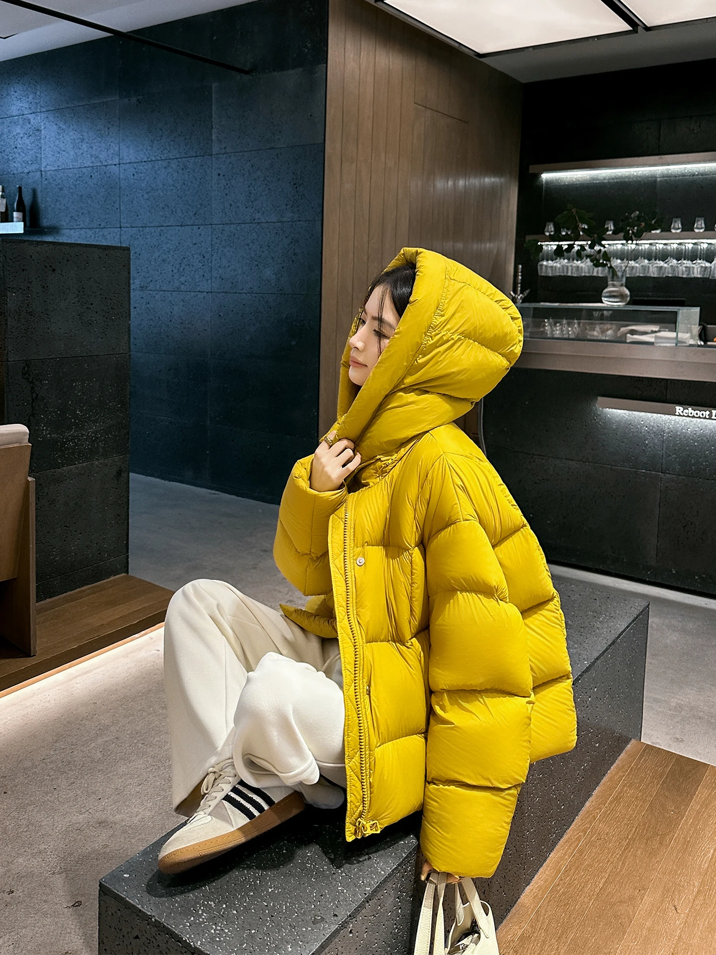 

Binguo Yellow ort Puffer Jaet Women's Winter Outerwear Goose down Coat Commute Sle Regular Fit High Warmth Zipper Closure
