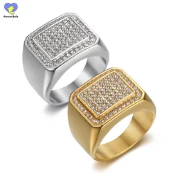 Fashion No Rusted High Quality Stainless Steel Hip Hop Ring for Men Punk Rings Full of Rhinestones Jewelry