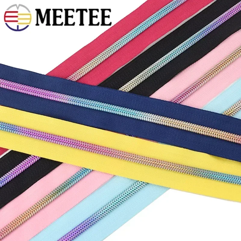 5Meters 5# Rainbow Nylon Zipper Tape with Zip Puller Slider Bag Clothes Jacket Decorative Zips Repair Kit DIY Sewing Accessories